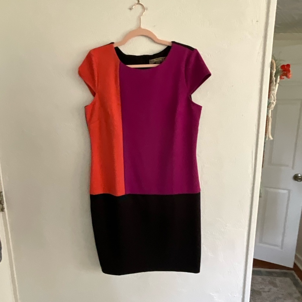 Melonie T Colorblock Sheath Dress Large Magenta Orange Black